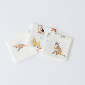 fog linen work isabelle boinot ハンカチ 猫たち/犬たち/鳥たち