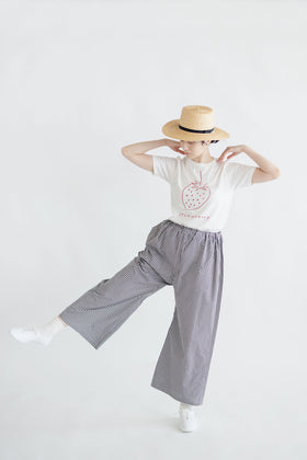 pot and tea チェック柄シンプルワイドパンツ