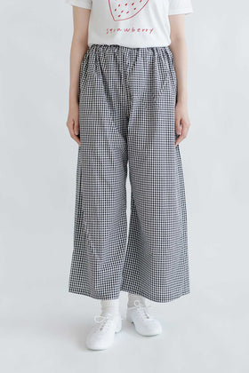 pot and tea チェック柄シンプルワイドパンツ