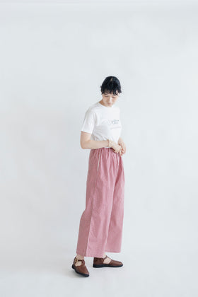 pot and tea チェック柄シンプルワイドパンツ