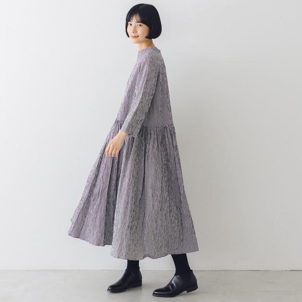 Gauze# バンピーコットン スイッチング ギャザーワンピース