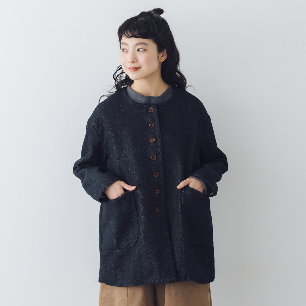 MAGALI ウールリネンヘリンボン ミディアムジャケット