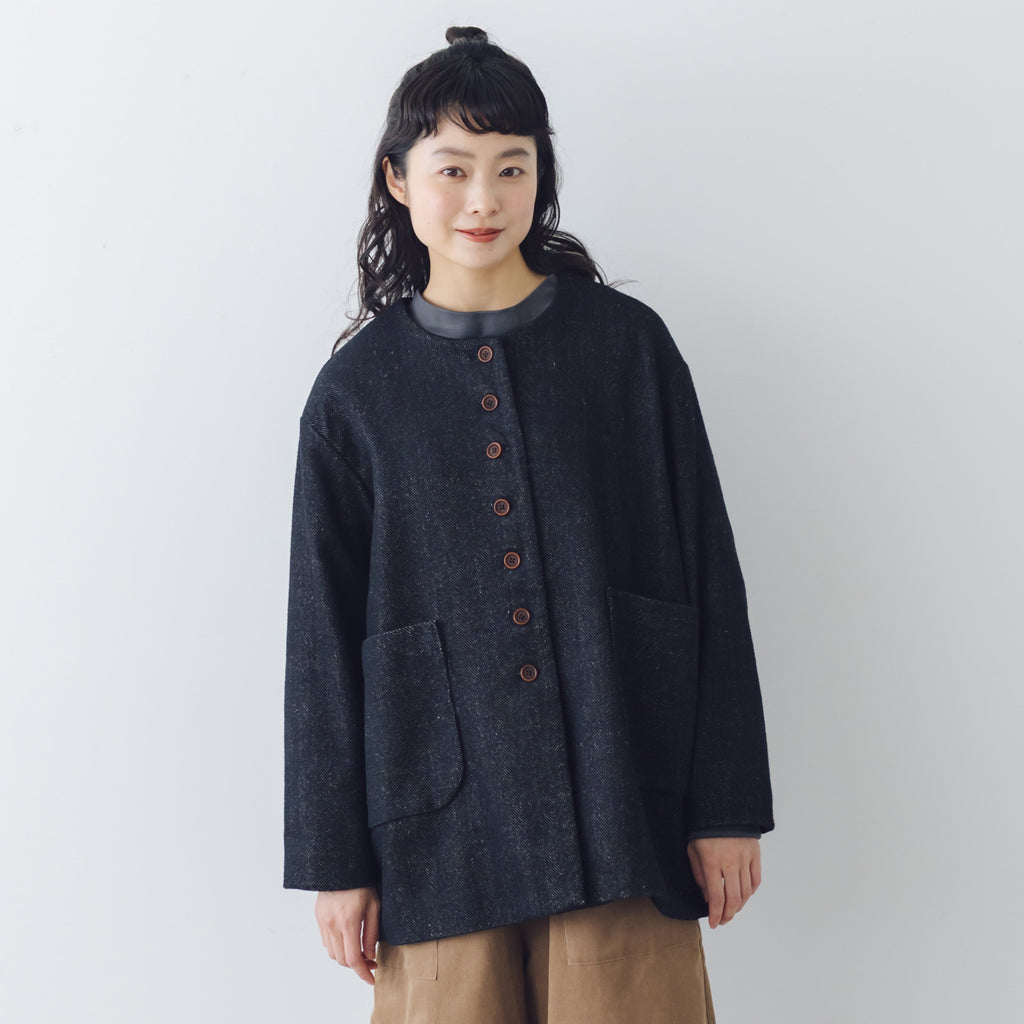 MAGALI ウールリネンヘリンボン ミディアムジャケット