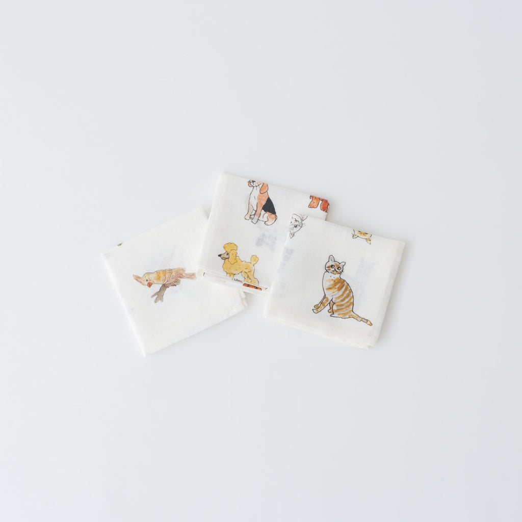 fog linen work isabelle boinot ハンカチ　猫たち/犬たち/鳥たち