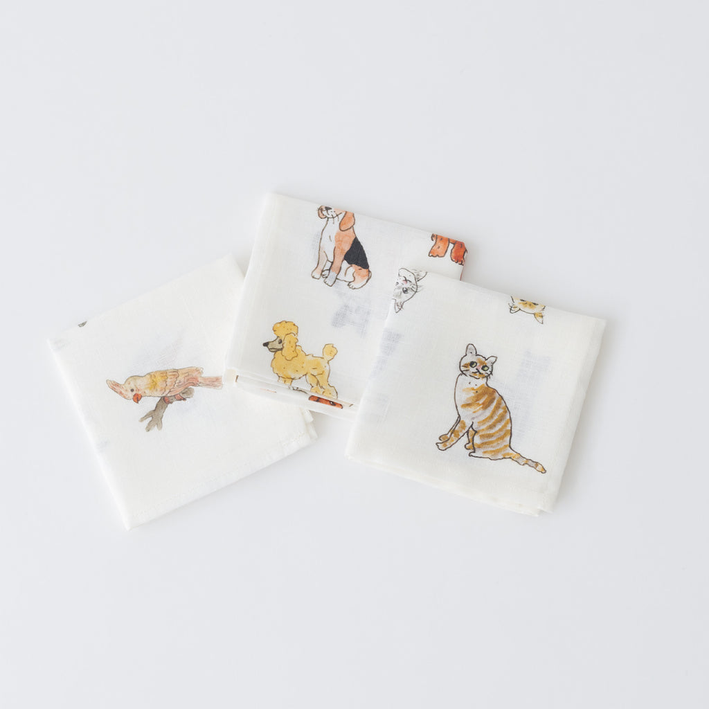 fog linen work isabelle boinot ハンカチ　猫たち/犬たち/鳥たち