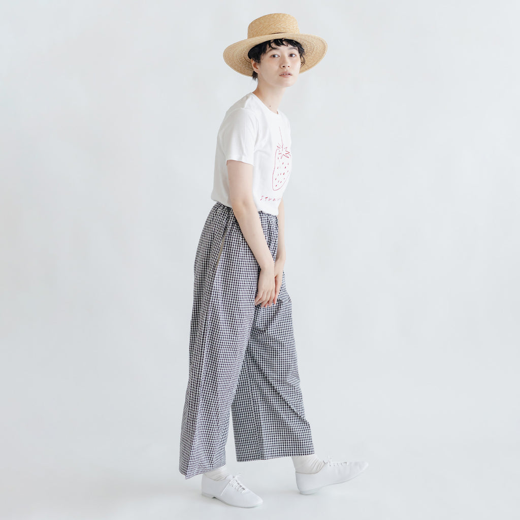 pot and tea チェック柄シンプルワイドパンツ