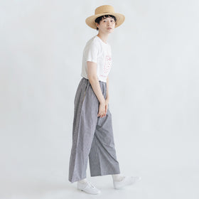 pot and tea チェック柄シンプルワイドパンツ