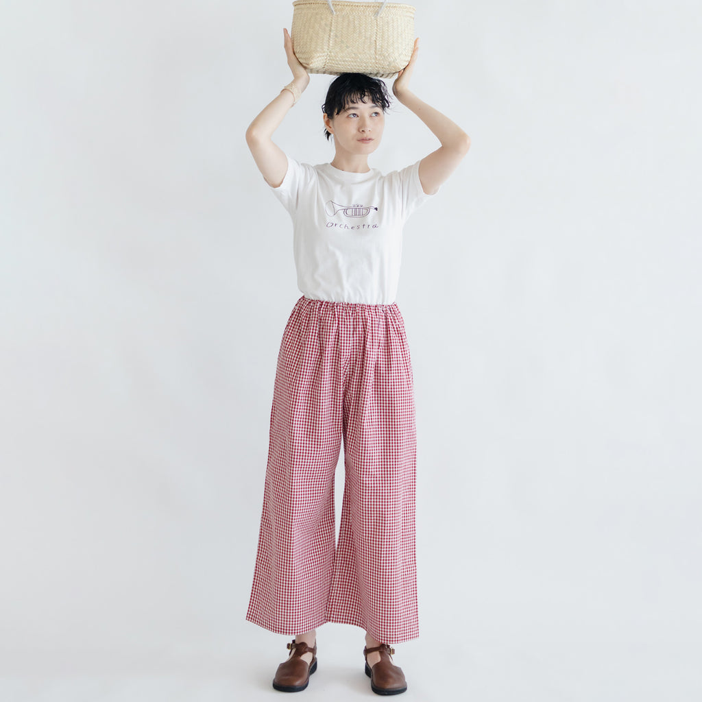 pot and tea チェック柄シンプルワイドパンツ