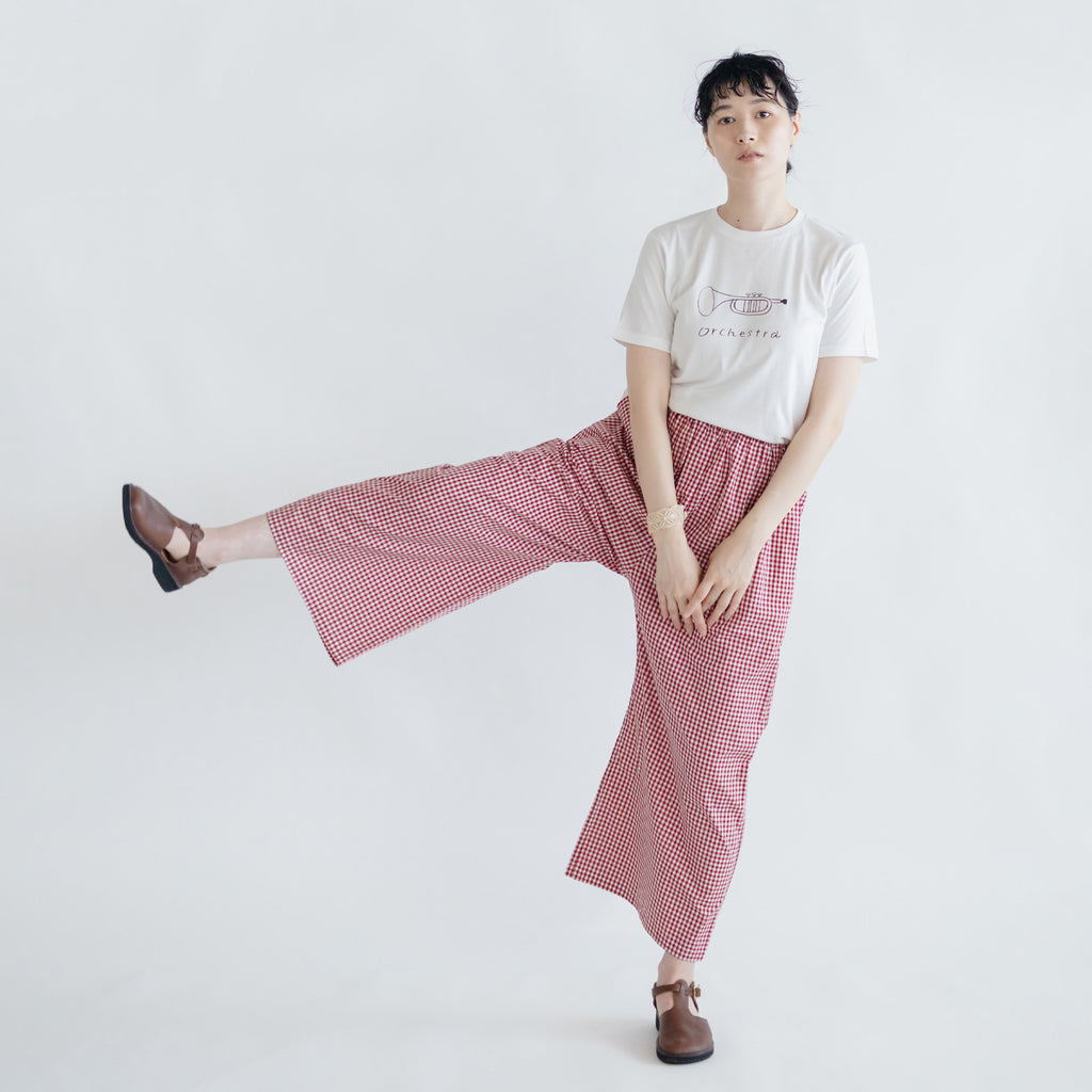 pot and tea チェック柄シンプルワイドパンツ