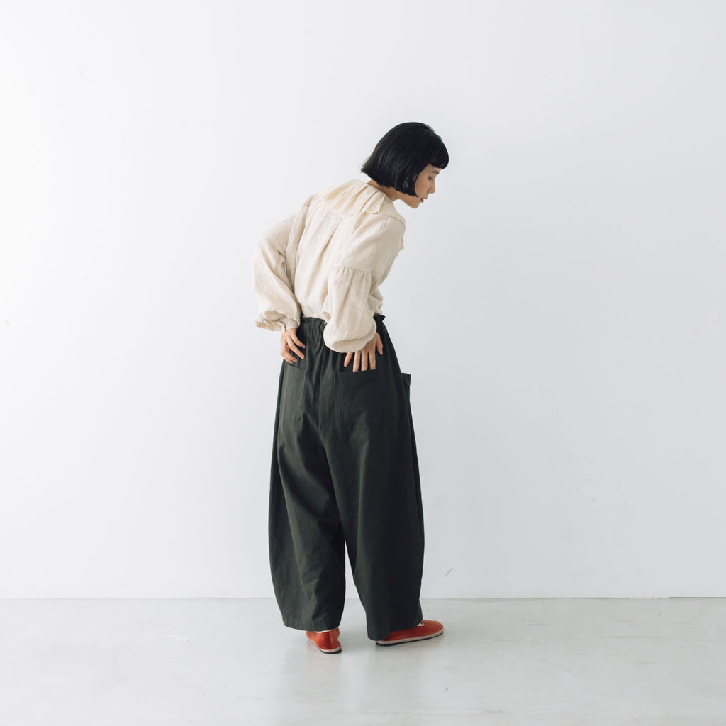 MAGALI コットンリネン アンティークキャンバス フラップパンツ