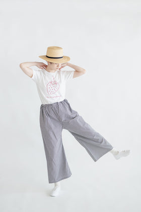 pot and tea チェック柄シンプルワイドパンツ