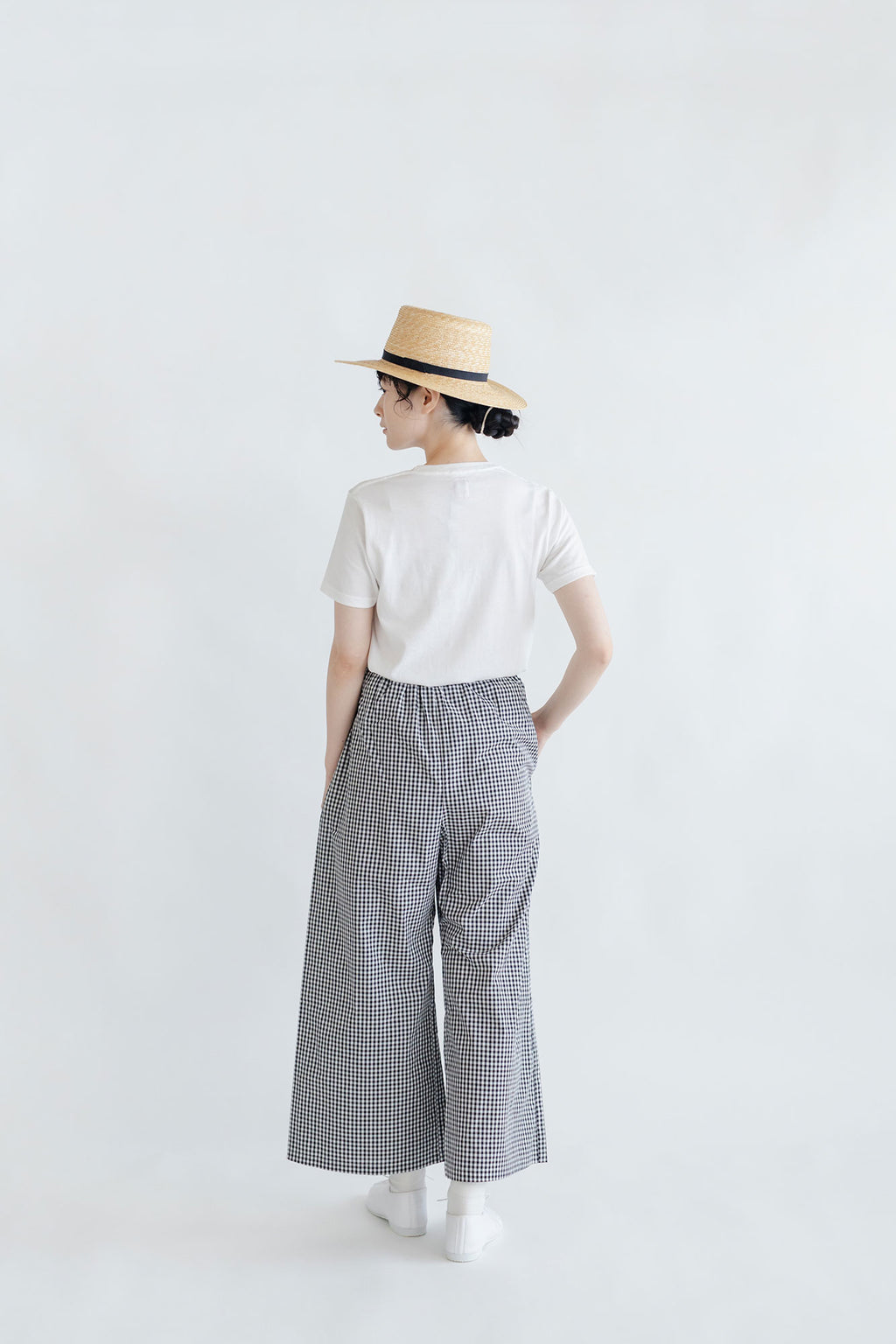 pot and tea チェック柄シンプルワイドパンツ