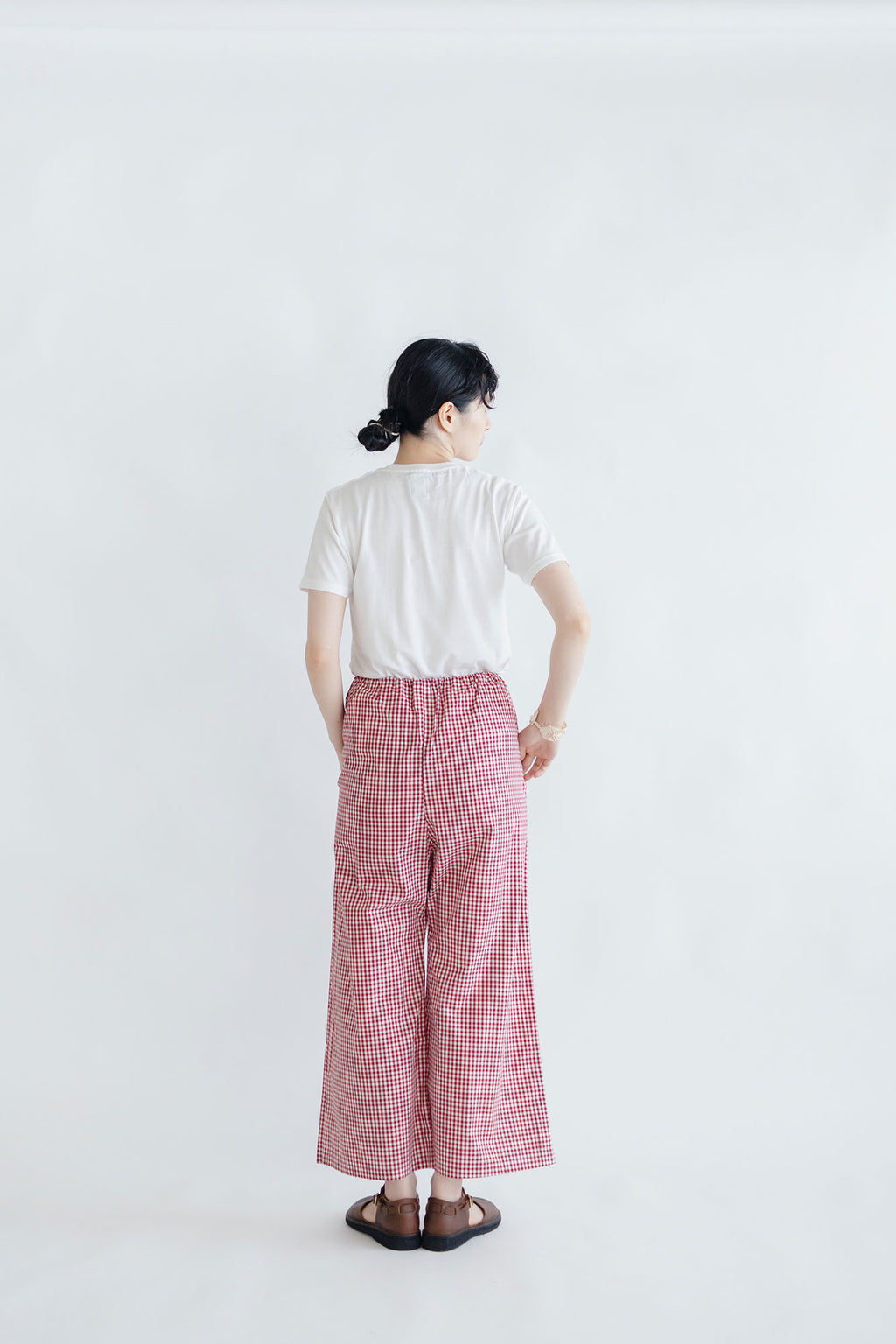 pot and tea チェック柄シンプルワイドパンツ